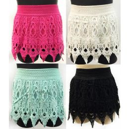 12 Pieces Solid Color Crochet Shorts With Fringes Assorted Sizes - Womens Shorts