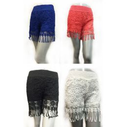 12 Wholesale Wholesale Solid Color Lace Shorts With Fringes Assorted Sizes