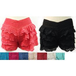 12 Pieces Wholesale Solid Color Layered Crochet Shorts Assorted Colors - Womens Shorts