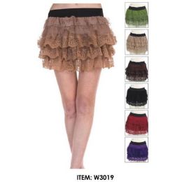 12 Wholesale Wholesale Tiered Lace Mini Skirts Assorted