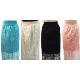 12 Wholesale Wholesale Solid Color Lace Skirt With Fringes Assorted Colors