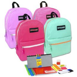 24 of Preassembled 17 Inch Backpack & 12 Piece School Supply Kit - Girls Colors