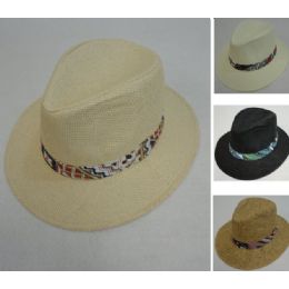 72 Wholesale Paper Straw Large Brim Fedora [printed Hat Band]