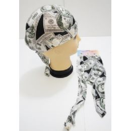 24 Wholesale Wholesale Skull Caps Motorcycle Hats Fabric 100 Dollar Bill Print