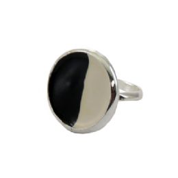36 Bulk Black And White Enamel Accented Silver Tone Ring