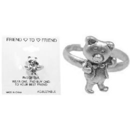36 Wholesale Silvertone Ring With Silvertone Cast Bear