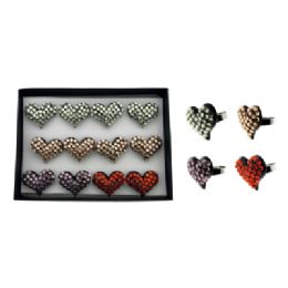 36 Wholesale Box Of Twelve Heart Rings With Rhinestones Topping The Entire Heart