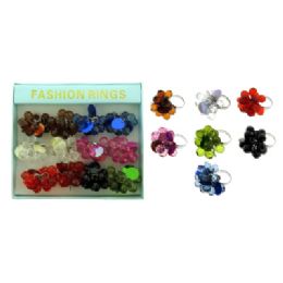 36 Wholesale Box Of Twelve Rings With Round Jewel Charms And Disc Charms