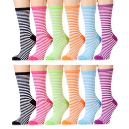 120 Wholesale Ladies Stripe Crew Socks Assorted Colors Size 9-11