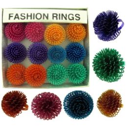 36 Wholesale Silver Tone Adjustable Ring With Assorted Colored Swirled Balls