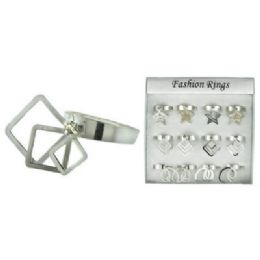 36 Wholesale Silver Tone Adjustable Ring With Assorted Shapes.
