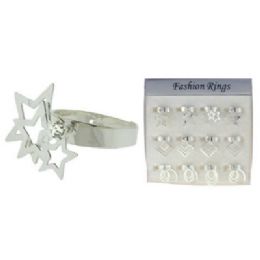 36 Wholesale Silver Tone Adjustable Ring With Assorted Shapes