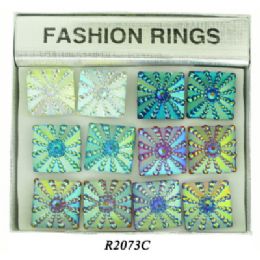 36 Wholesale Square Shaped Adjustable Ring Set With Faceted Beads In Sunburst Style