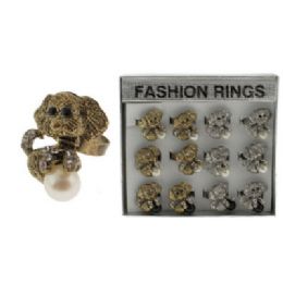 36 Wholesale Silver Tone And GolD-Tone Adjustable Ring With Puppy Design