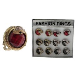 36 Wholesale Silver Tone And GolD-Toned Adjustable Ring With Assorted Large Colored Gemstone Look Centers