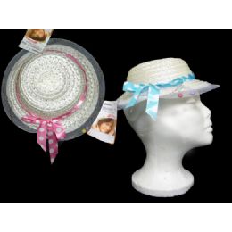 144 Wholesale Children's Sun Hat With Polka Dot Ribbon