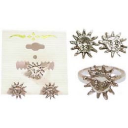 36 Wholesale Silver Tone Cast Suns Ring And Earring Set