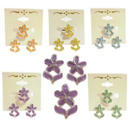 36 Wholesale Silver Tone Cast Flowers With Assorted Color Epoxy Ring And Earring Set