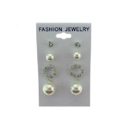 48 Pieces Earrings Trio Containing Faux Pearls And Crystal Accents - Earrings