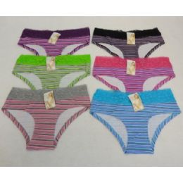 36 Wholesale Ladies Hi Cut PantieS-Thin Stripes W Lace Waist