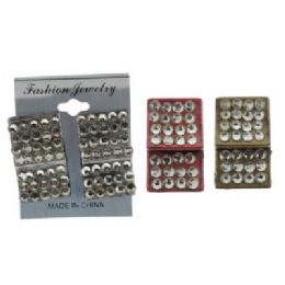 36 Pairs Square Shaped Post Earrings With Crystal Like Accents - Earrings