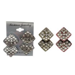 36 Pairs Square Shaped Post Earrings With Clear Crystal Like Accents. - Earrings
