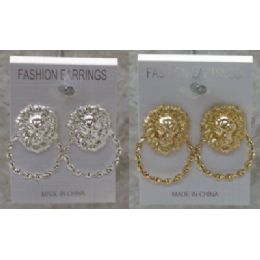 96 Pieces Silver And Gold Tone Lion Head Post Earring With Hoops. - Earrings