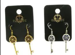 96 Pieces Keys Flowers Dangle Earrings With Crystal Accents Multi Color - Earrings