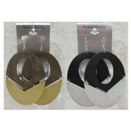 96 Pieces Wooden Oval Earrrings With Silver And Gold Glitter Bottoms - Earrings