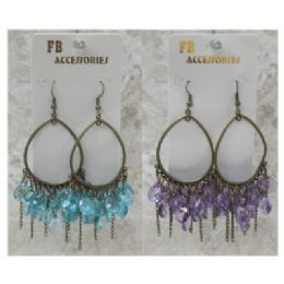 36 Pieces Antique Brass Look French Hook Hoop Earring With Multiple Assorted Color Acrylic Dangles - Earrings