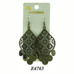 36 Pairs Antique Brass Look French Hook Earring With Ornate Scalloped Embossed Diamond - Earrings