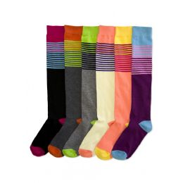 144 Pairs Women's Colorful Striped Knee Highs - Womens Knee Highs