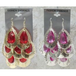 36 Pieces Gold And Silver Tone Post Style Earrings With Chain Dangles - Earrings