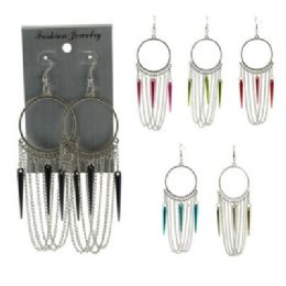 96 Pieces SilveR-Tone French Hook Earrings With Acrylic Oval Dangles; Assorted Colors; Lead Free - Earrings