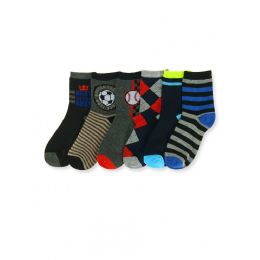 144 Wholesale Boy's Mixed Prints Crew Socks 6-8