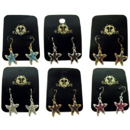 36 Pieces Starfish Dangle Earrings With Crystal Accents Dual Tone And Multi Color - Earrings