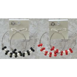 96 Pieces SilveR-Tone Hoop Earrings With Assorted Colored Beads - Earrings