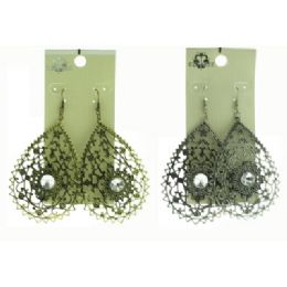 96 Pieces Embossed Designed Earrings With Crystal Accent - Earrings