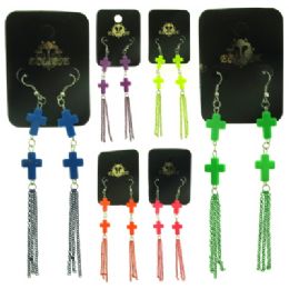 36 Pieces Assorted Colored Cross Dangles - Earrings