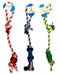 24 Units of Dog Puppy Pet Braided Bone Rope With Rubber Chew Knot Toy - Pet Toys