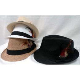 24 Wholesale Wholesale Fedora Hats Solid Assorted Colors With Feather
