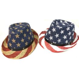 24 Wholesale Wholesale American Flag Stars & Stripes Print Fedora Hats