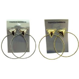 36 Units of Gold Tone And Silver Tone Post Hoop Earrings With Triangle Post - Earrings