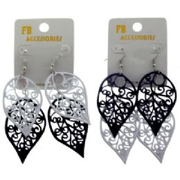 96 Pieces Black & White LeaF-Like Dangle Earrings - Earrings