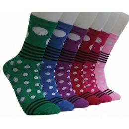 360 Wholesale Women's Stripes & Dots Crew Socks