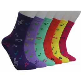 360 Pairs Women's Music Notes Crew Socks In Assorted Colors - Womens Crew Sock
