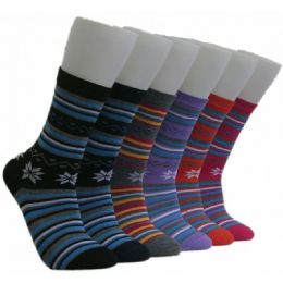 360 Wholesale Women's Stripes And Snowflakes Crew Socks