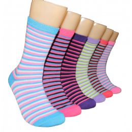 360 Wholesale Women's Candy Striped Crew Socks