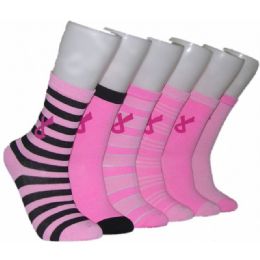 360 Wholesale Women's Breast Cancer Awareness Crew Socks