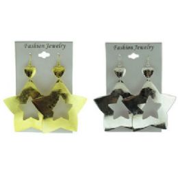 96 Pieces GolD-Tone Or SilveR-Tone French Hook Earring With Heart And Patterned Star Dangles - Earrings
